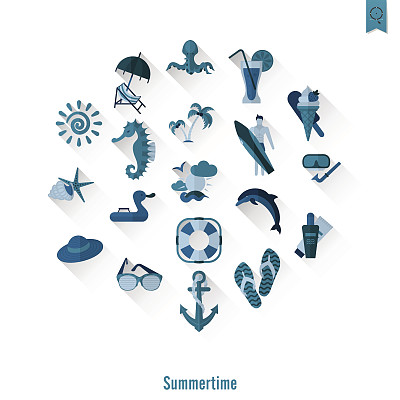 夏季和海滩简单的平面图标图片下载