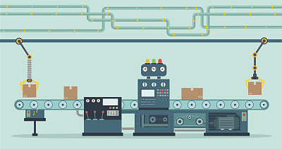 工业工厂输送机。自动化生产工厂，包装。图片下载