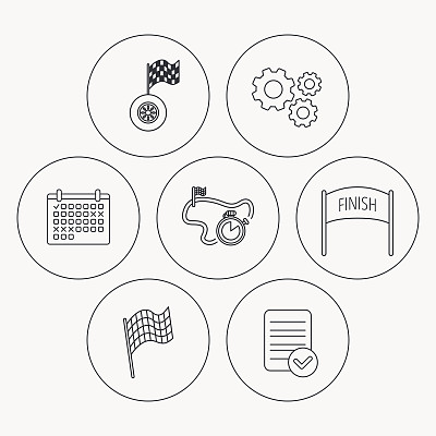 完成旗，比赛计时器和车轮图标。图片下载