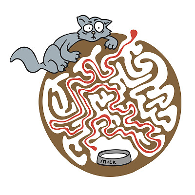 用猫和牛奶给孩子们玩的迷宫游戏。迷宫插图图片下载