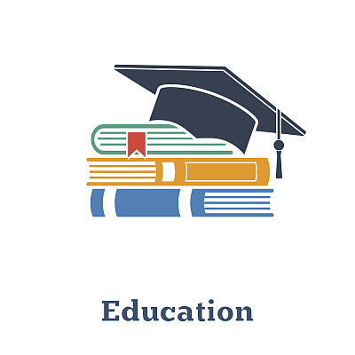 毕业帽和书。教育的概念。堆栈的书,图片下载