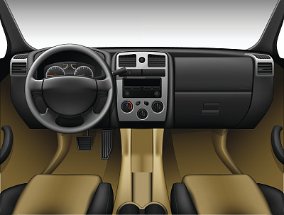 米色皮革汽车内饰-内视图的卡车，仪表盘图片下载
