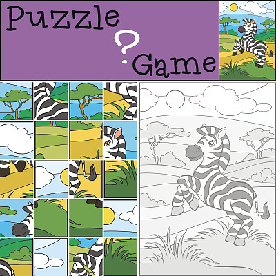 儿童游戏:拼图。小可爱的斑马。图片下载
