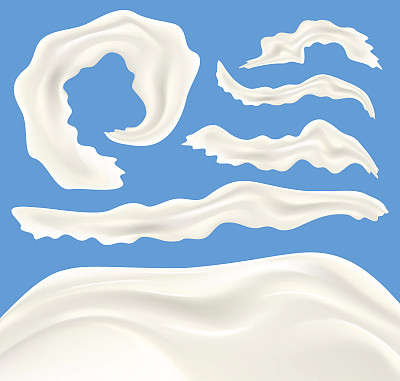 牛奶波在蓝色背景的设置。素材图片