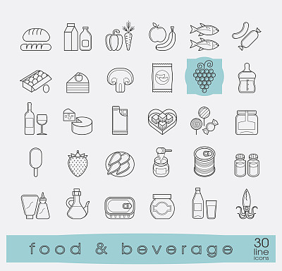 收集食物和饮料图标。图片下载