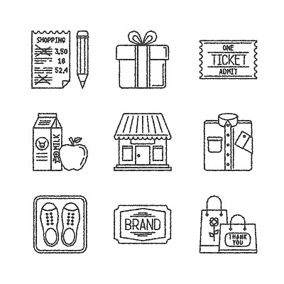 一组矢量购物图标在草图风格图片下载