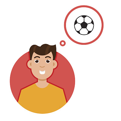 男人在想足球。向量人物插图。图片下载
