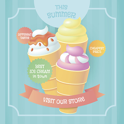 有各种冰淇淋的复古海报图片下载