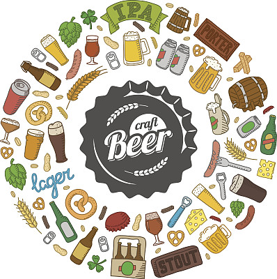 潮人手工啤酒涂鸦海报。图片下载