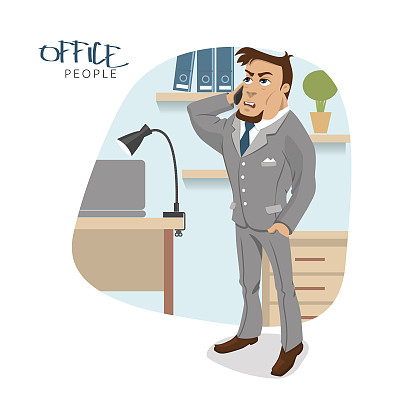 插图与商人在办公室通过电话交谈图片下载