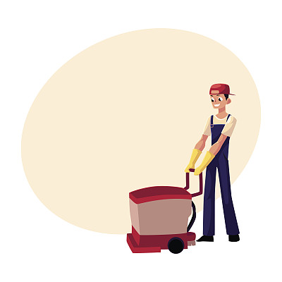 清洁工，用地板清洁器的人，正面图片下载