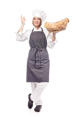 幸福女厨师孤立在白色的背景图片下载