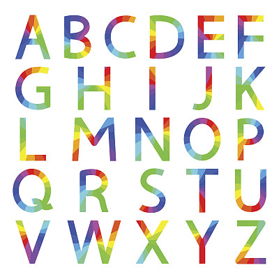彩虹字母的字母表，矢量插图。图片下载