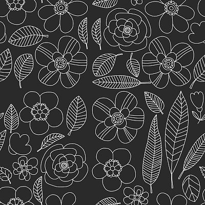 涂鸦图案与花和叶矢量背景图片下载