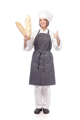 幸福女厨师孤立在白色的背景图片下载