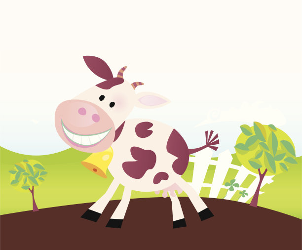 牛在农场。矢量动画图片下载