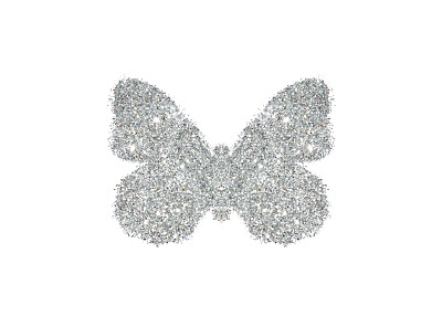 银色的蝴蝶在白色的背景上闪闪发光图片下载