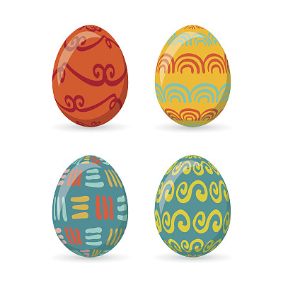 彩色复活节彩蛋集合，矢量插图。复活节彩蛋为复活节假期设计孤立的白色背景。图片下载