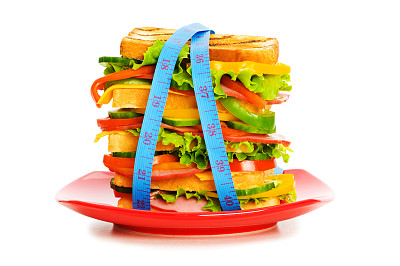 健康食品的概念与卷尺和三明治图片下载