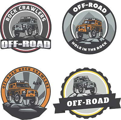 套越野车圆形标志、会徽和徽章。图片下载