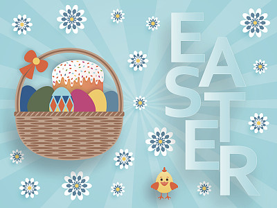 可爱的复活节背景在纸艺术风格。矢量插图。图片下载