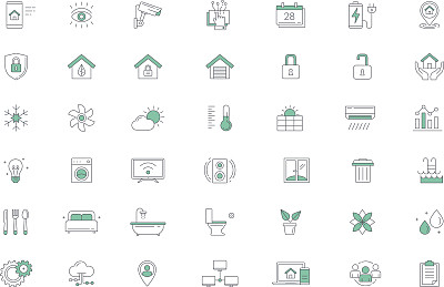 智能家居自动化矢量线条图标集图片下载