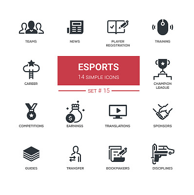电子竞技-现代简单细线设计图标，象形图集素材图片