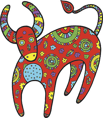 艺术与卡通牛。农场动物手绘矢量插图图片下载