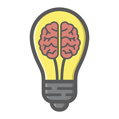 商业创意彩色线条图标，商业和创意，脑灯矢量图形，白色背景上的填充图案，eps 10。图片下载