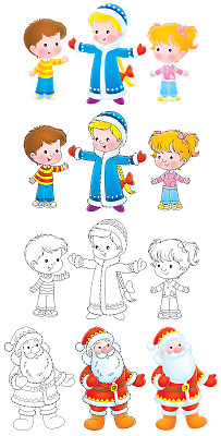 圣诞老人，雪姑娘和孩子们图片下载