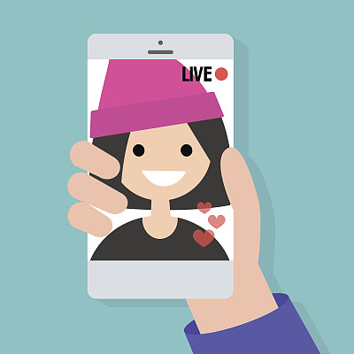 生活流。智能手机屏幕上的实时翻译/平面可编辑矢量插图，剪辑艺术图片下载