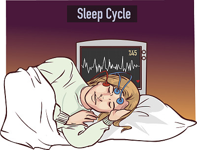 睡眠少女和睡眠周期图矢量插画素材图片