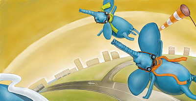 飞过机场的蓝色大象图片下载