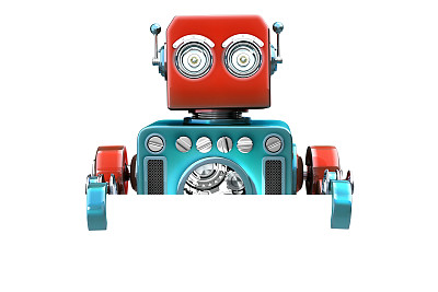 带白板的复古机器人。孤立。包含剪切路径图片下载