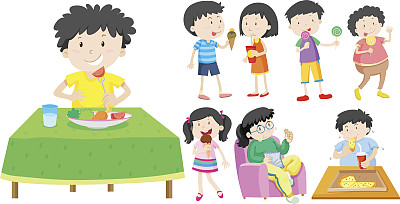 儿童饮食健康和不健康素材图片