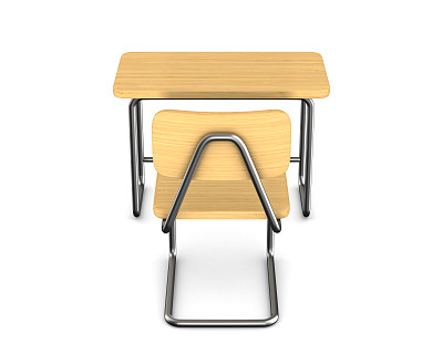 白色背景的课桌和椅子。孤立的3 d演示图片下载