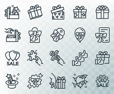 简单的一套礼物相关。行图标。模板的节日，销售和折扣。图片下载