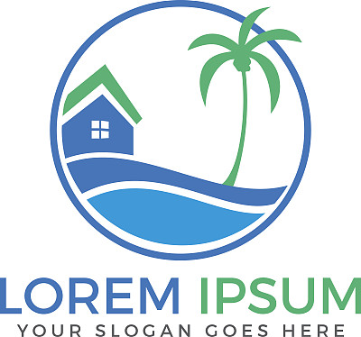 房子和海滩矢量设计。图片下载