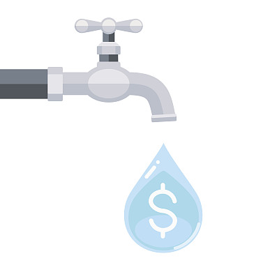 带有美元标志的水龙头内的水滴孤立在白色背景上图片下载