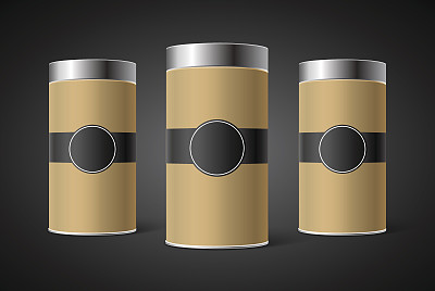 三层牛皮纸空白锡罐包装模型，黑色标签，标签图片下载