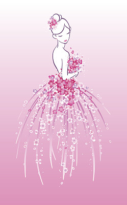 新娘与粉色鲜花的艺术写生图片下载