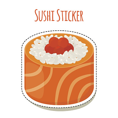 寿司贴纸，带有鱼子酱的亚洲食品，大米标签。矢量图图片下载