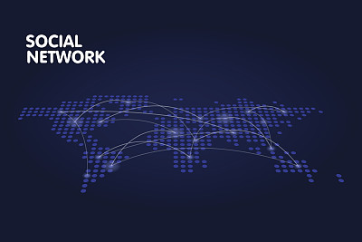 点世界地图网络技术概念矢量图图片下载