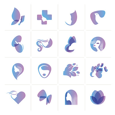 一套平面设计图标的美丽，时尚，化妆品，水疗和健康，保健和天然产品图片下载