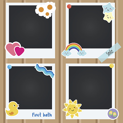 矢量现实相框的儿童，新生儿，婴儿相册。模板应用程序，剪贴簿和设计装饰可爱的贴纸图片下载