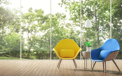 现代客厅与模糊的背景3d渲染图像素材图片