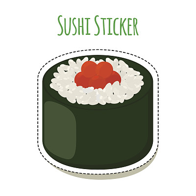 寿司贴纸，带有鱼子酱的亚洲食品，大米标签。矢量图图片下载