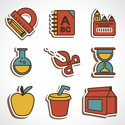 一组彩色的学校图标图片下载