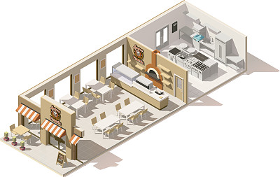 向量等距低聚披萨店图片下载