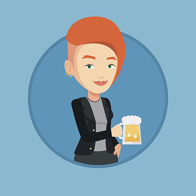 女人喝啤酒矢量插画图片下载